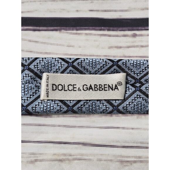 Dolce & Gabbana Blue And Black Geometric Print Tie 100% Silk Necktie - Picture 5 of 6